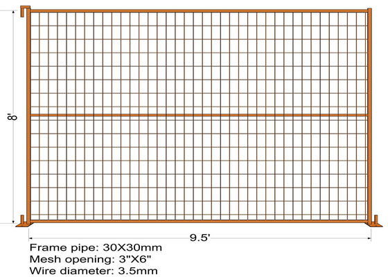 6ftx10ft เคลือบผงสังกะสี 3MM Temp Security Fencing